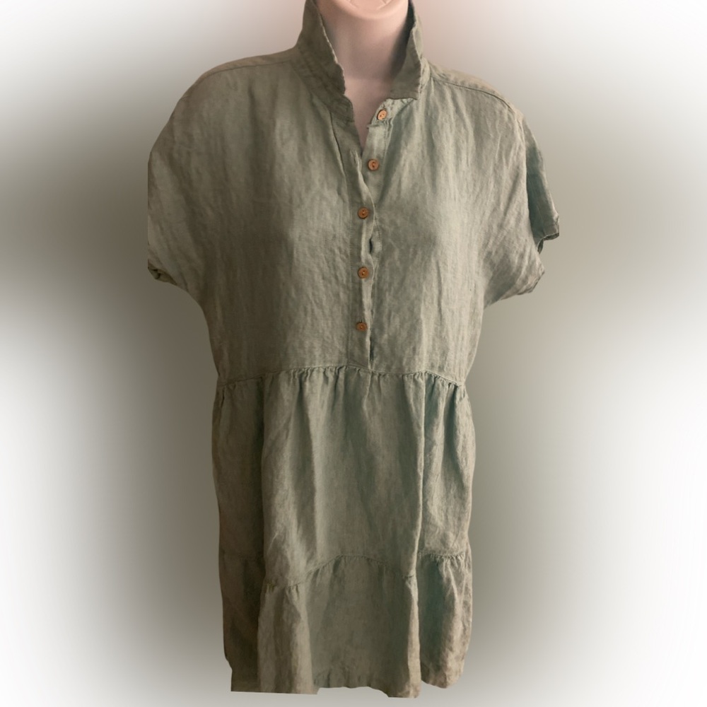 Tahari Light Green Linen Dress - S light green , linen , asymmetrical hem